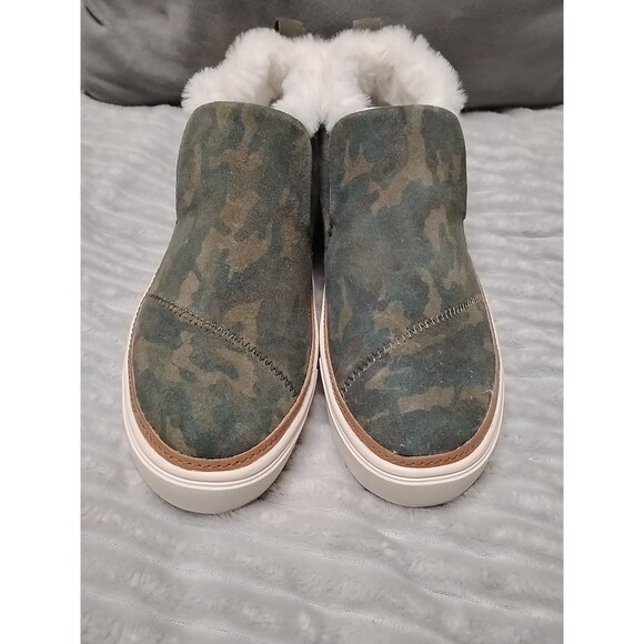 Toms Paxton Slip On Shoe Deep Forest Green Camo Womens Size 7.5 Suede Faux Fur - Picture 3 of 14